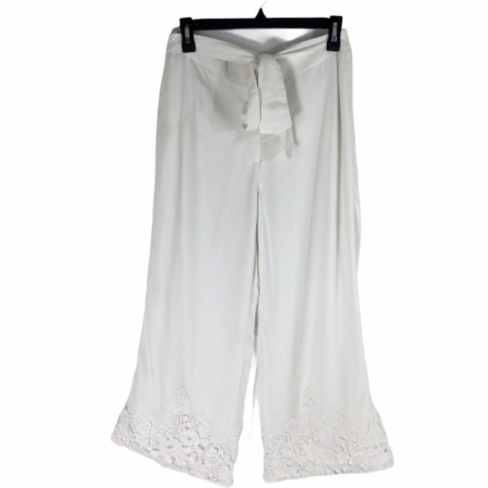 Karl Lagerfeld Wide Leg Cropped Lace Trimmed Pants